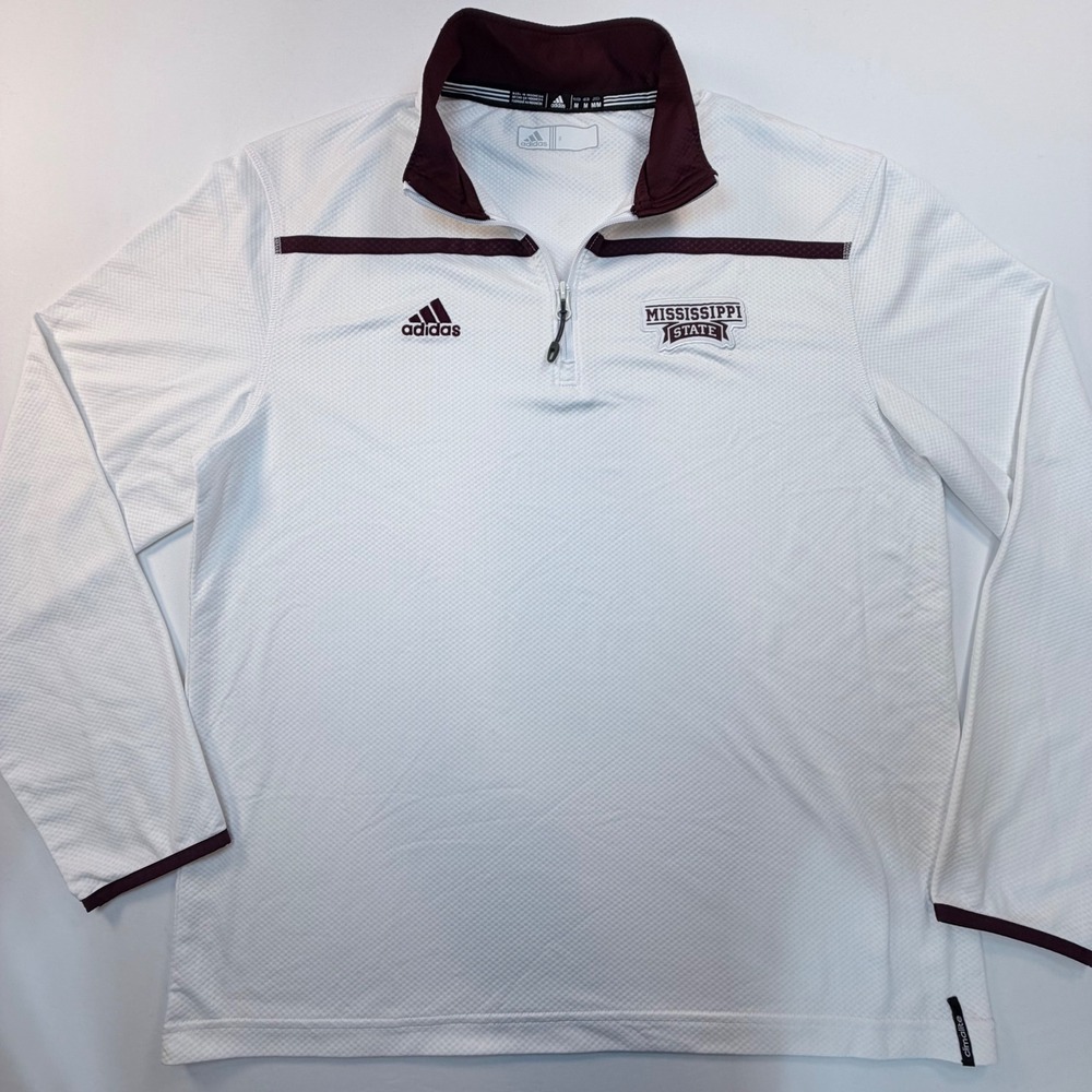 Mississippi State Bulldogs Adidas ClimaLite 1/4 Zip Pullover Mens M White NCAA